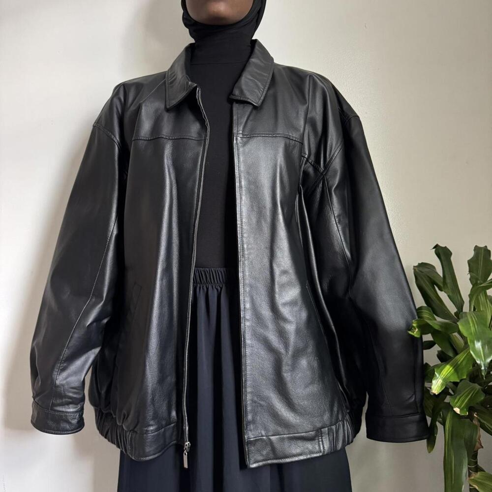 Vintage Black leather‎ bomber jacket size 3XL
